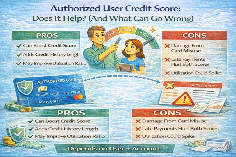 Authorized user credit score explained, showing when being an authorized user can help build credit and what risks can hurt both users’ scores