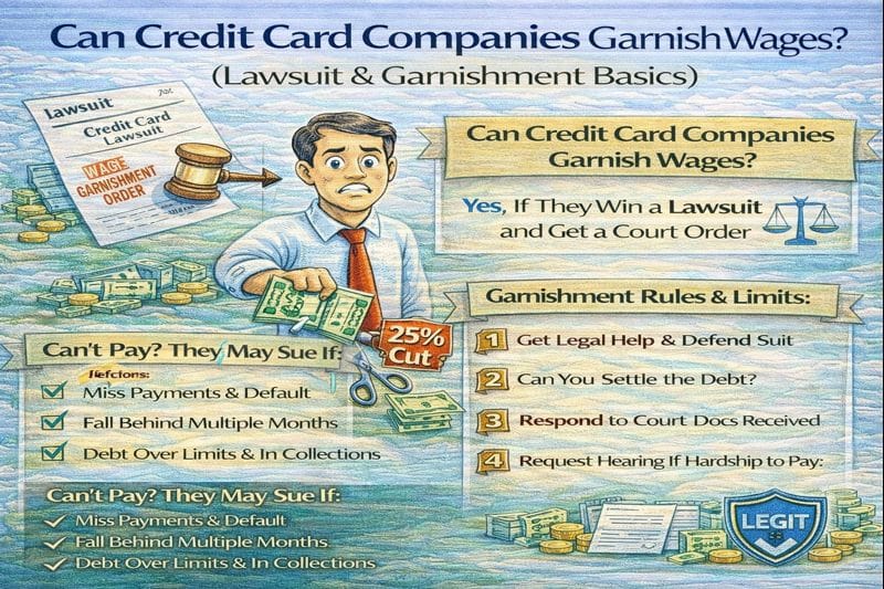 Can credit card companies garnish wages explained, showing lawsuit basics, when garnishment is allowed, and how court orders lead to wage garnishment