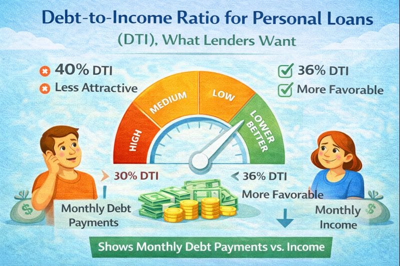 Debt-to-income ratio for personal loans explained, showing what DTI lenders look for when approving borrowers