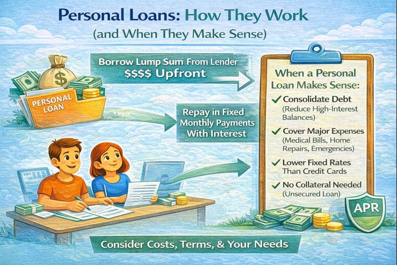 How personal loans work explained, showing when taking a personal loan makes sense based on costs, terms, and borrower needs